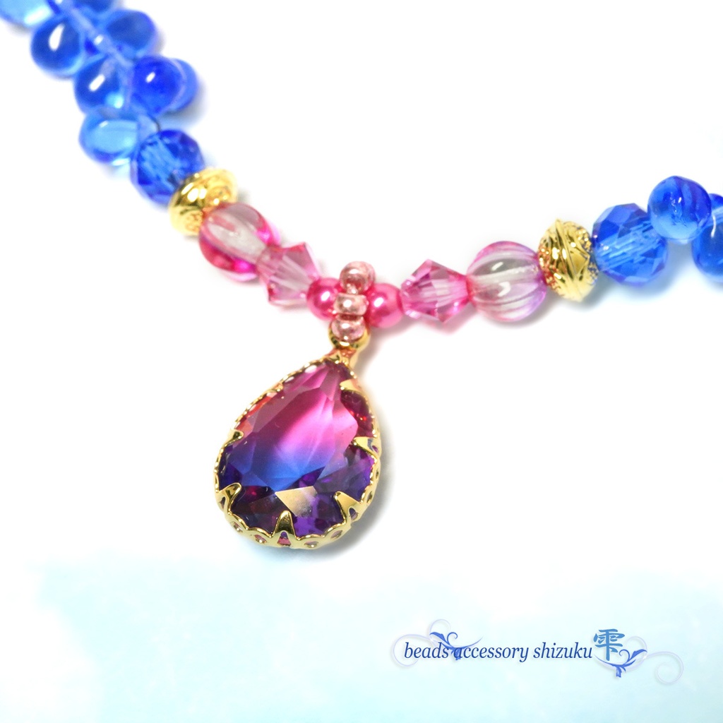 バイカラーしずくショートネックレス*Blue&Pink