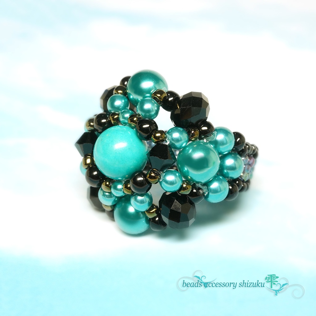 天然石リングB*ターコイズ×ブラック