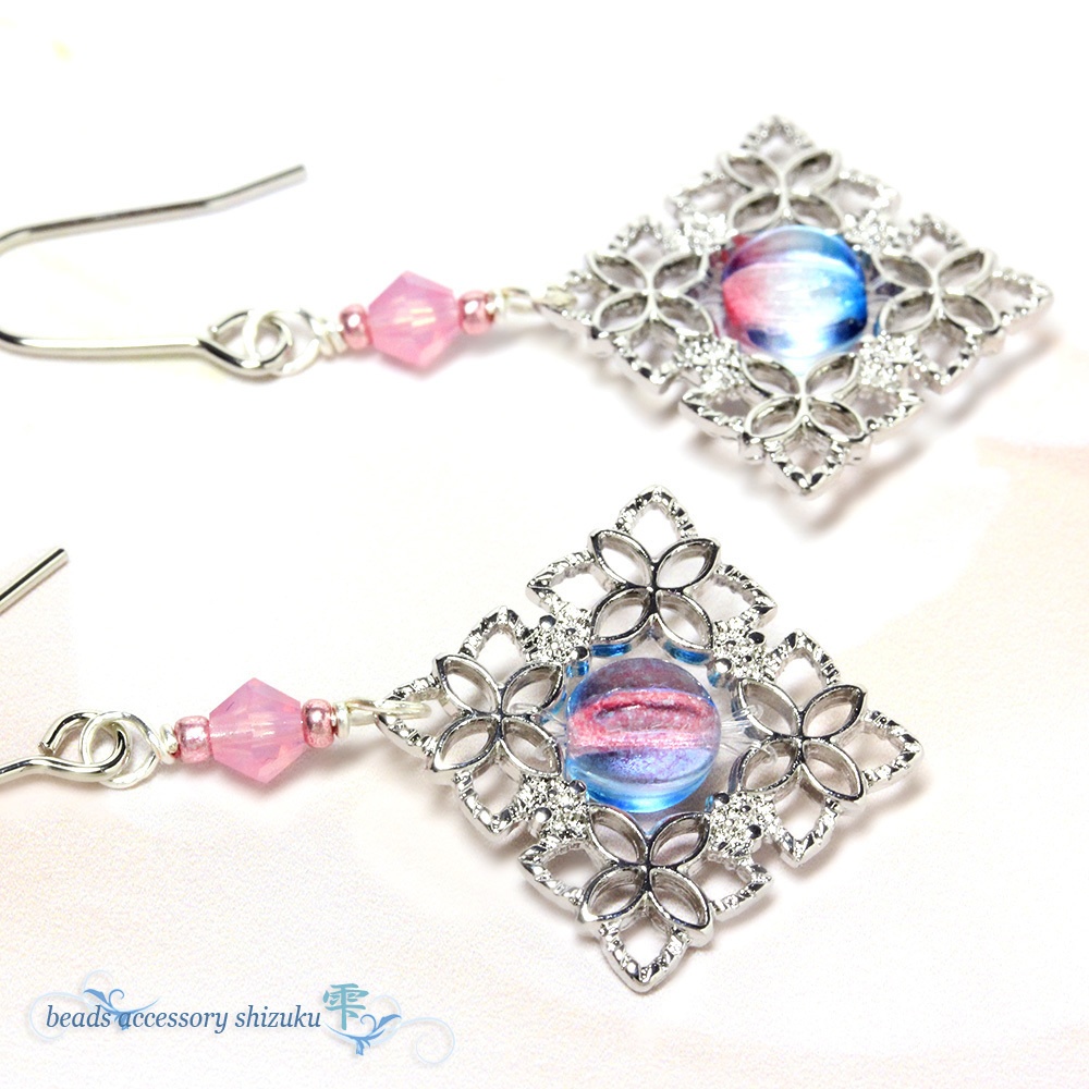 装飾スクエアとチェコピアス*ピンク