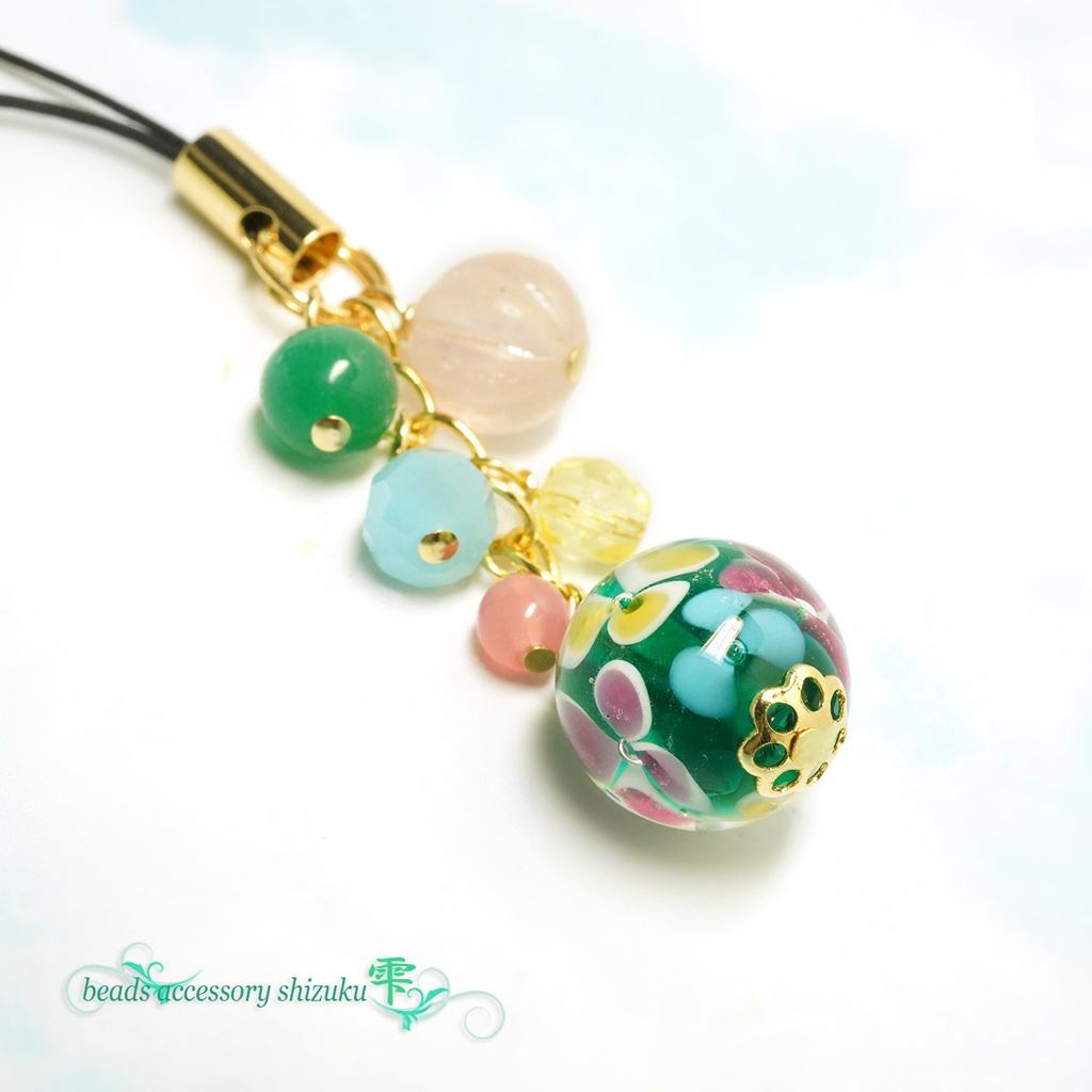 花とんぼ玉ストラップ*グリーン