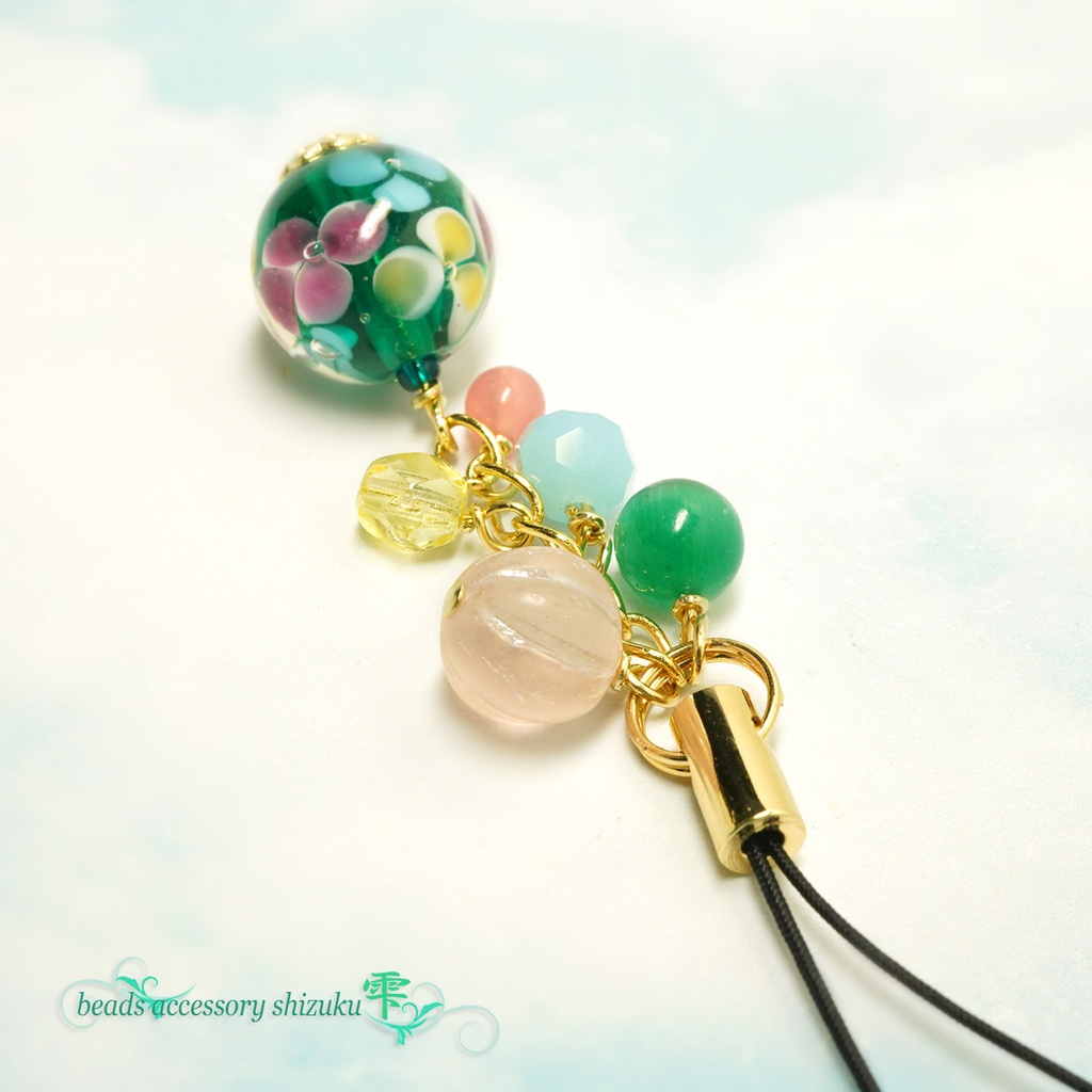 花とんぼ玉ストラップ*グリーン