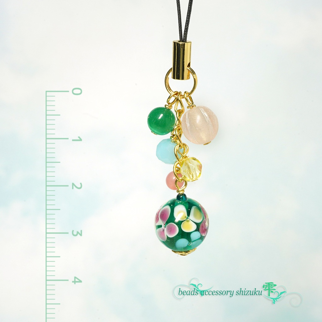 花とんぼ玉ストラップ*グリーン