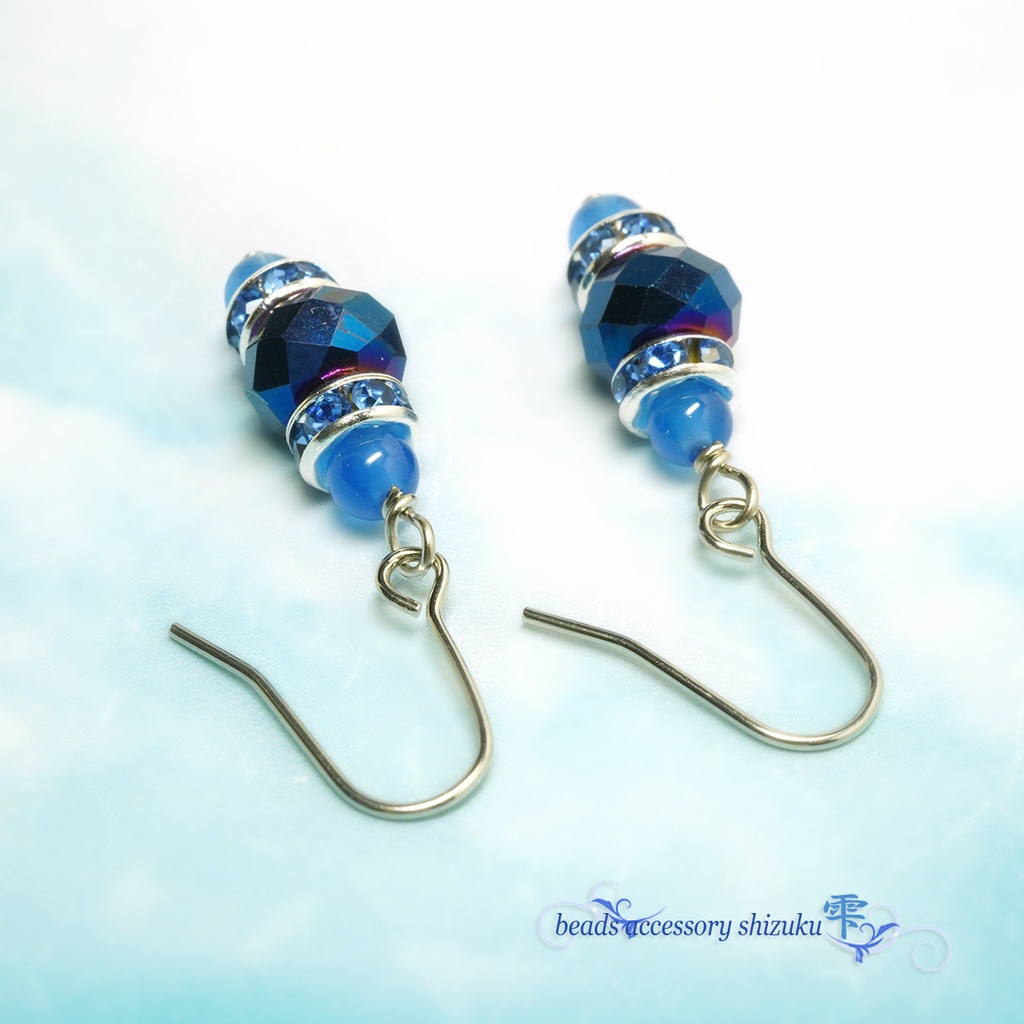 天然石メタリックピアス/イヤリング*ブルーアゲート