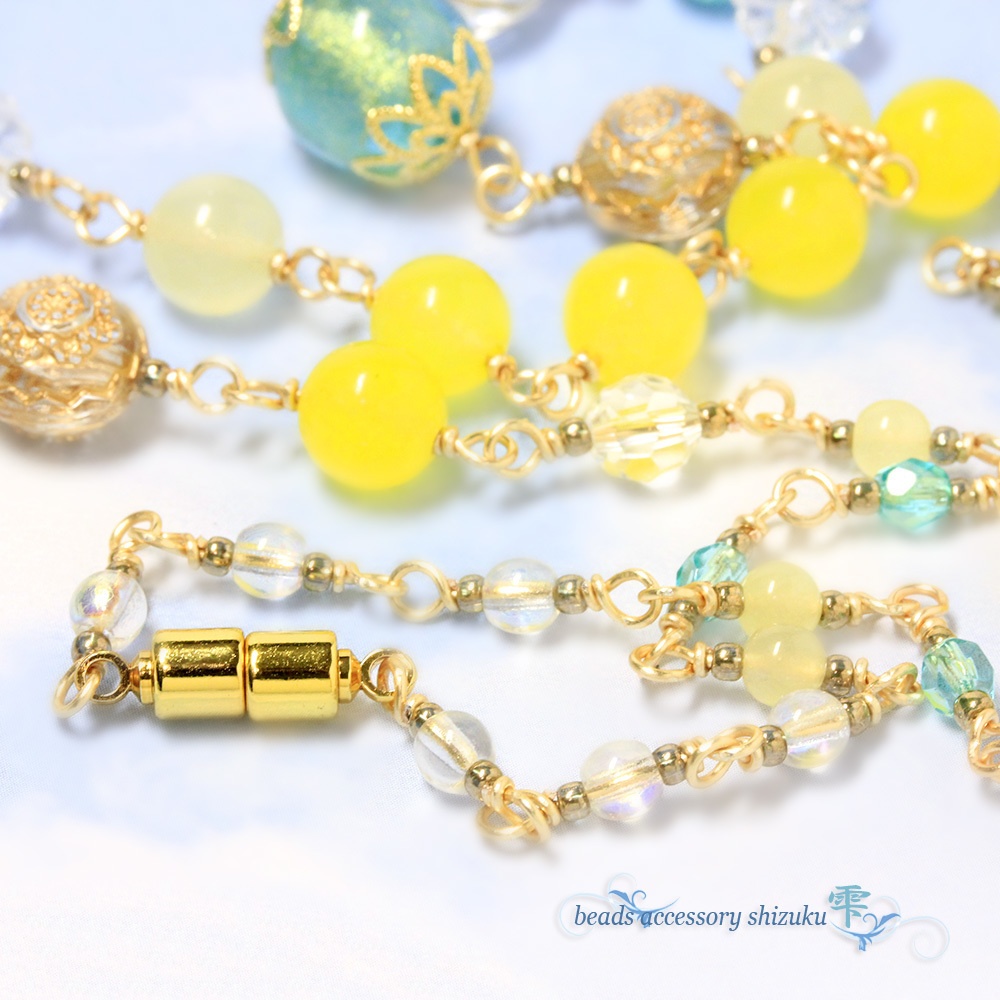 とんぼ玉ネックレス*Yellow&Blue