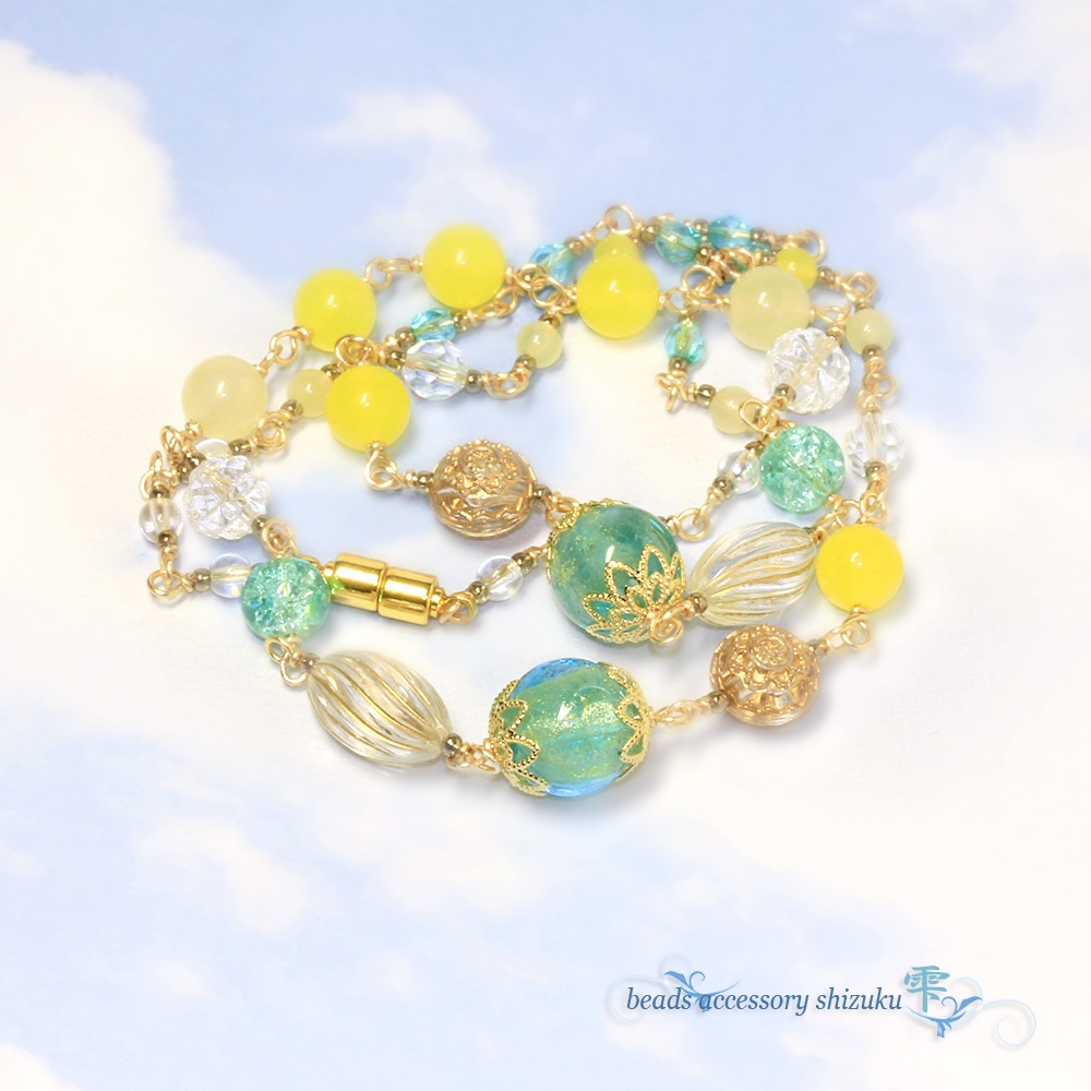とんぼ玉ネックレス*Yellow&Blue