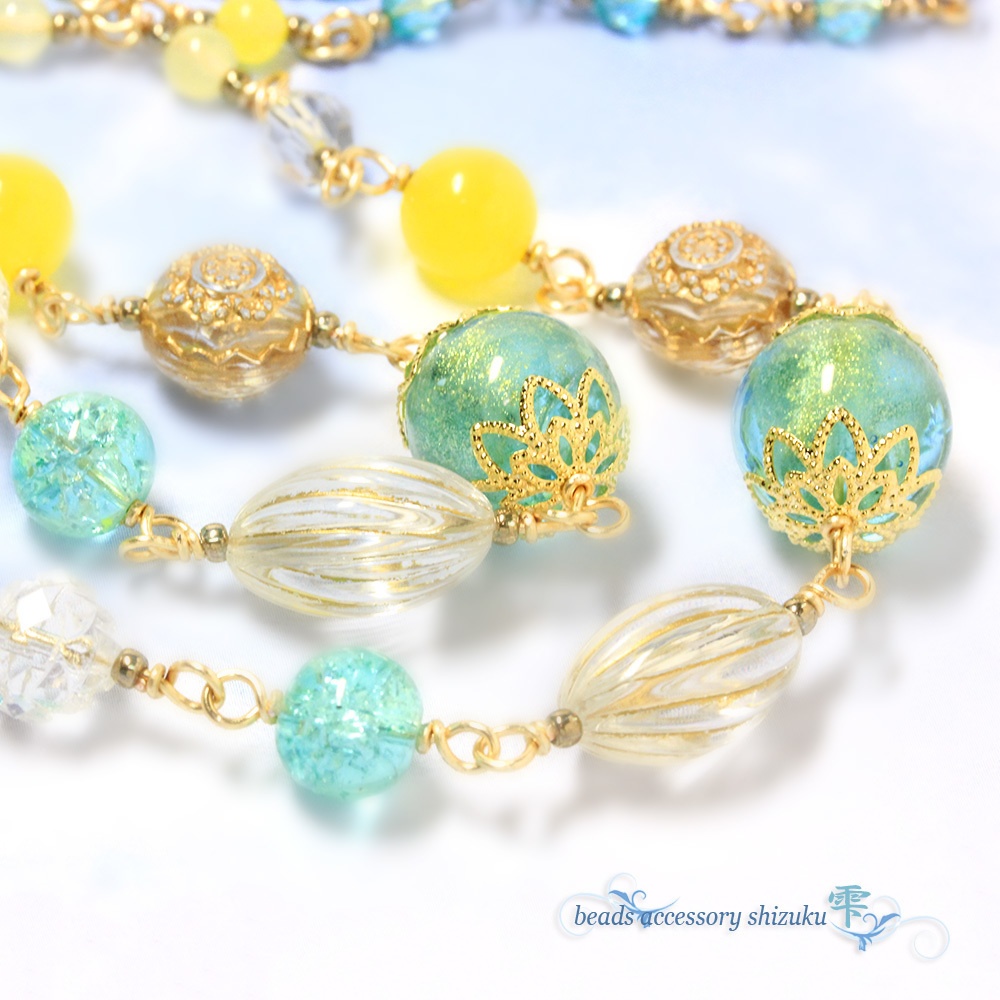 とんぼ玉ネックレス*Yellow&Blue
