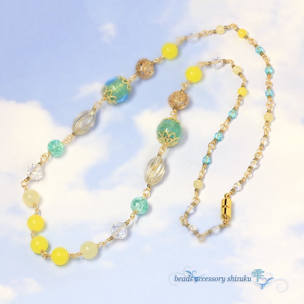 とんぼ玉ネックレス*Yellow&Blue