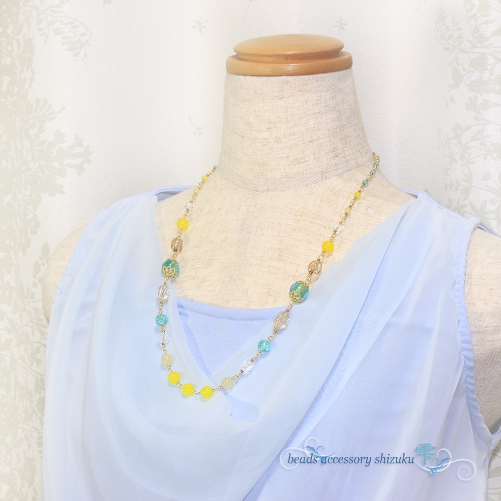 とんぼ玉ネックレス*Yellow&Blue