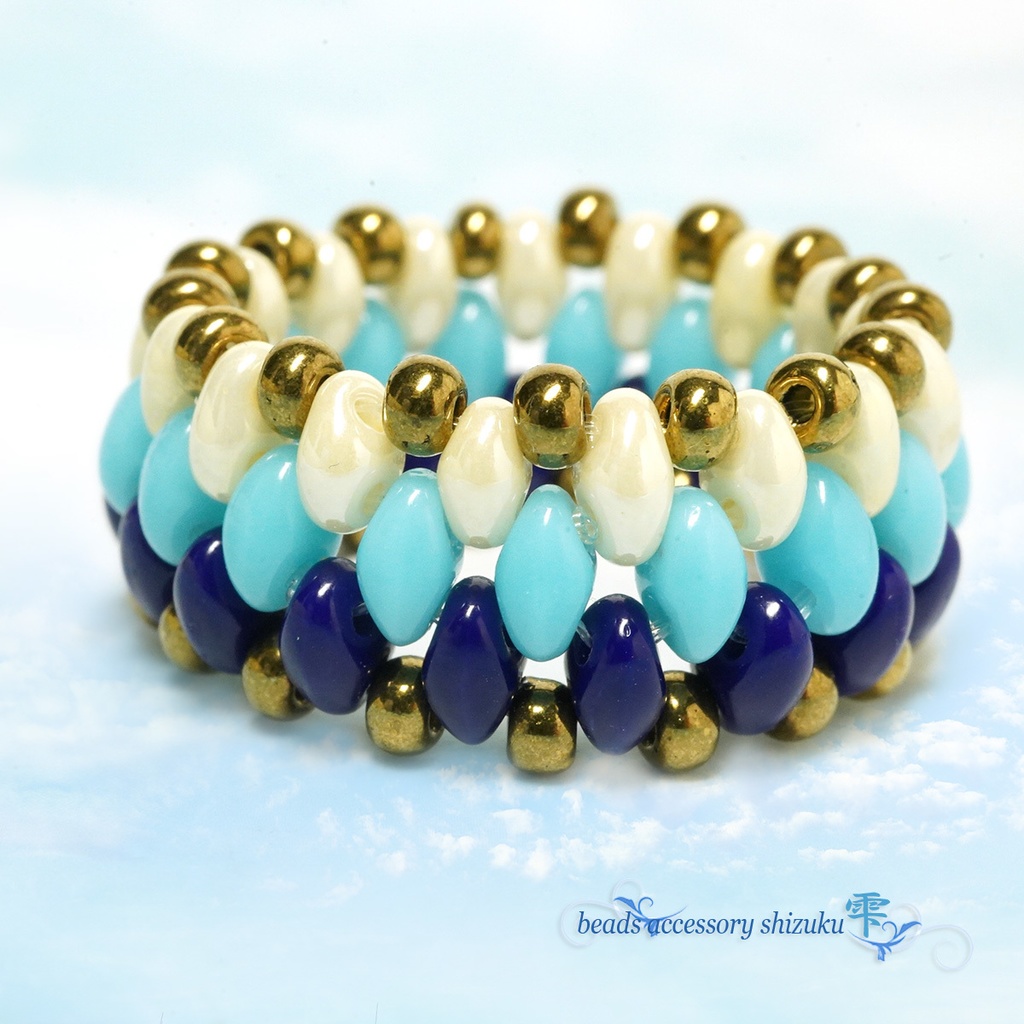 ツインビーズの3色リング*ブルー