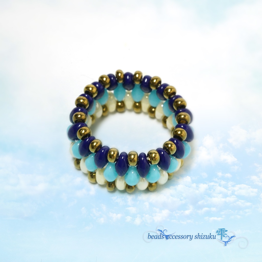 ツインビーズの3色リング*ブルー