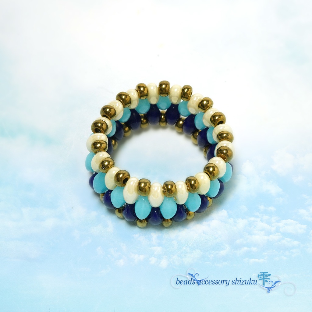 ツインビーズの3色リング*ブルー