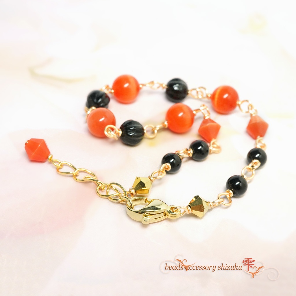 天然石バイカラーブレスレットP*Black&Orange