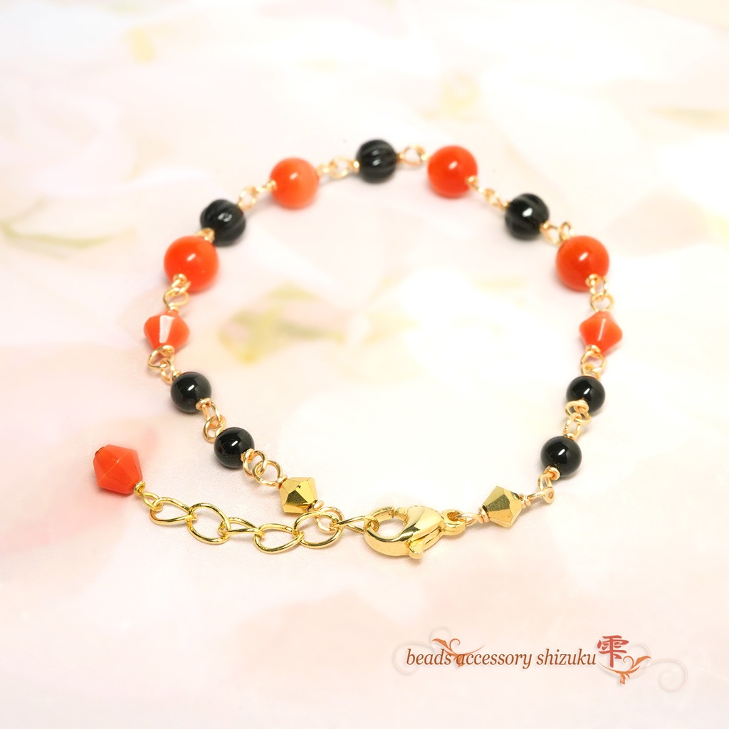 天然石バイカラーブレスレットP*Black&Orange