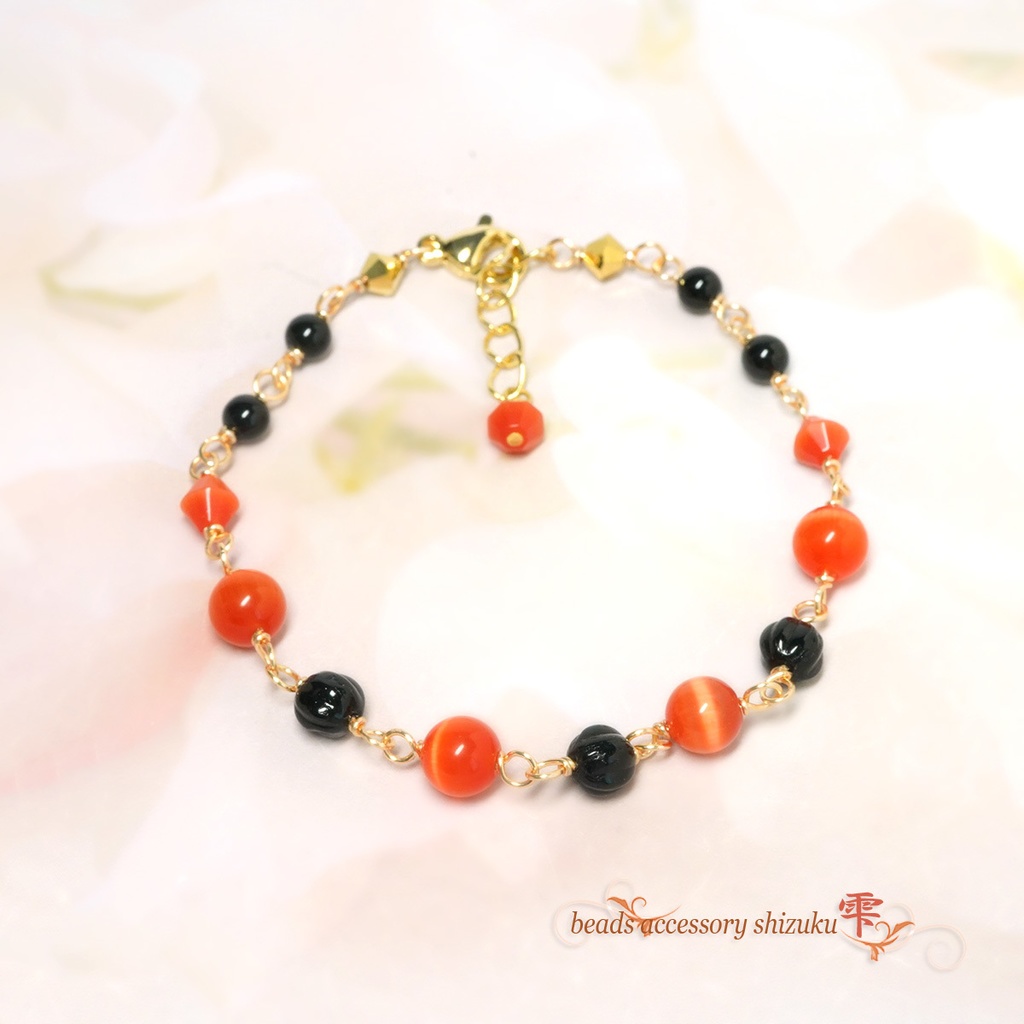 天然石バイカラーブレスレットP*Black&Orange