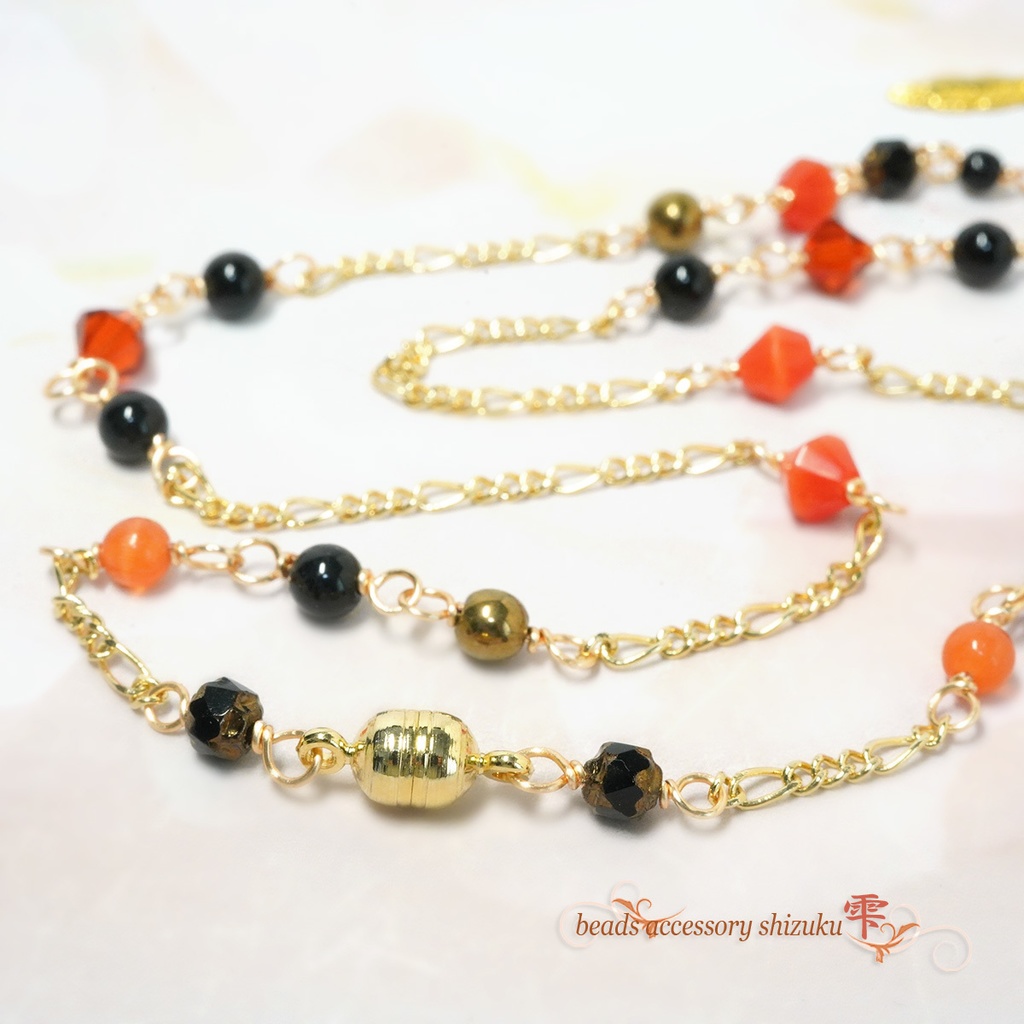 秋灯の黒猫ショートネックレス*オニキス