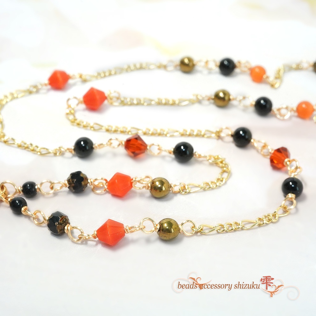 秋灯の黒猫ショートネックレス*オニキス