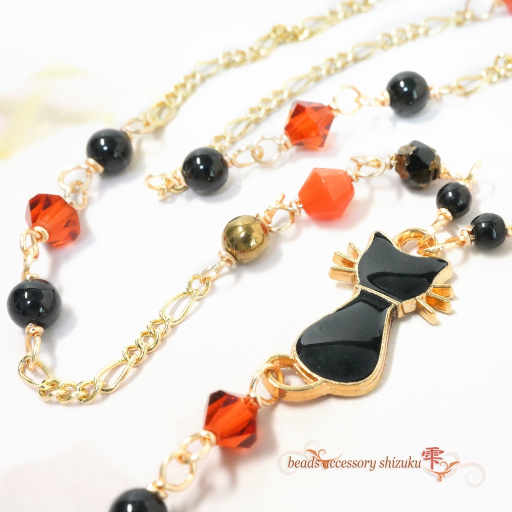 秋灯の黒猫ショートネックレス*オニキス