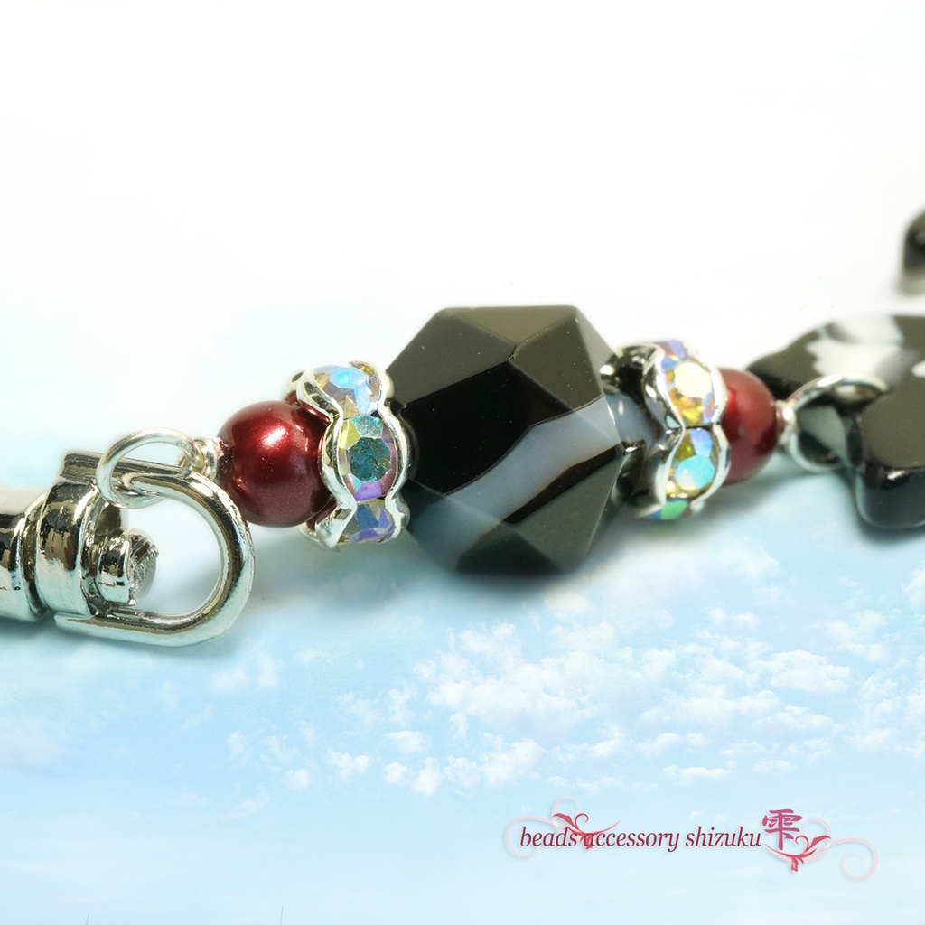 白黒ぶち猫キーホルダー*ストライプオニキス