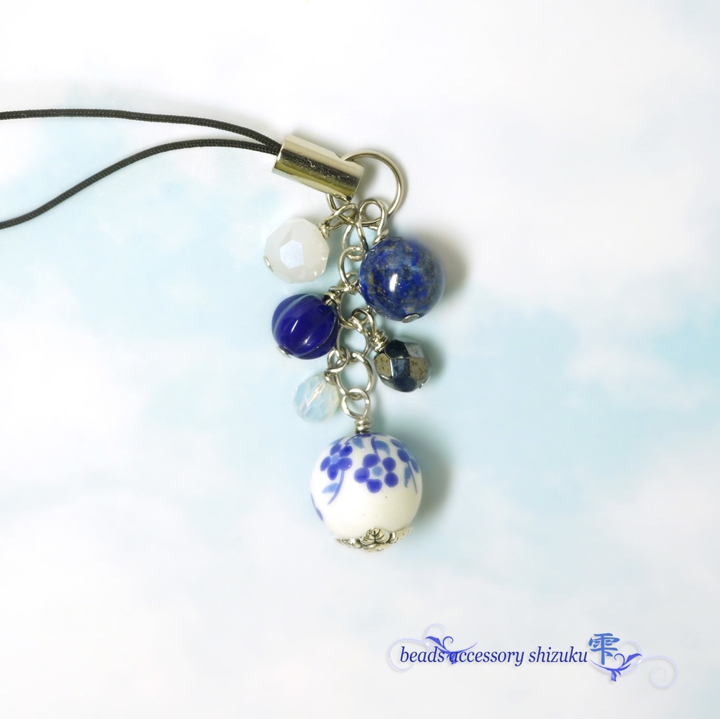 和風花柄ストラップ*紺