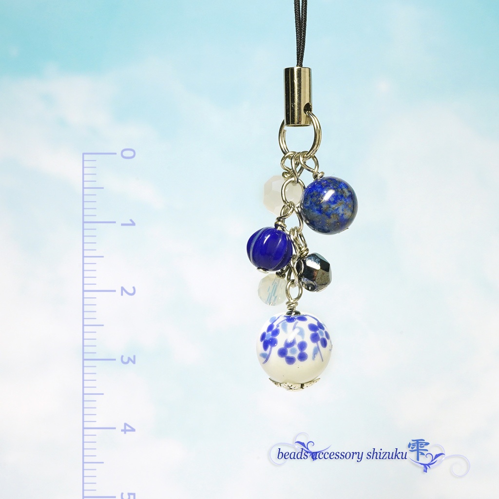 和風花柄ストラップ*紺