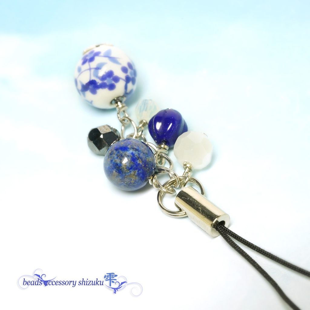 和風花柄ストラップ*紺