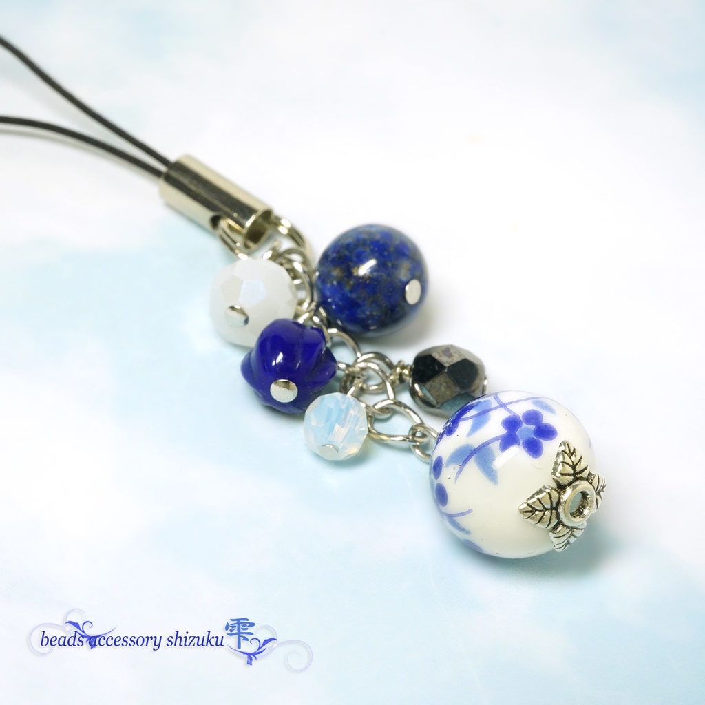 和風花柄ストラップ*紺