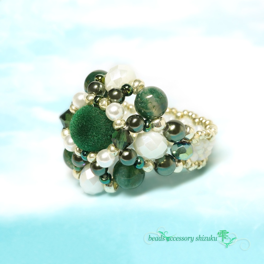 天然石リングB*フロッキー×モスアゲート