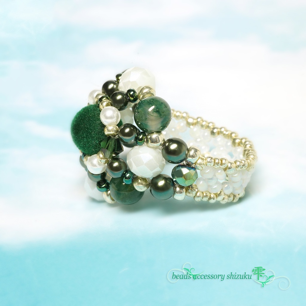 天然石リングB*フロッキー×モスアゲート