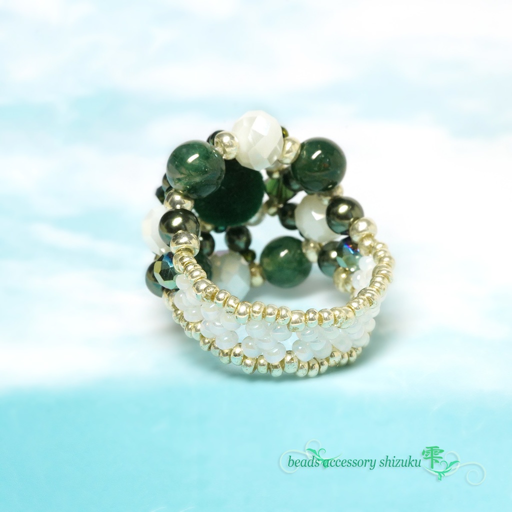 天然石リングB*フロッキー×モスアゲート