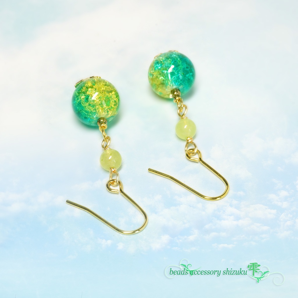 翠湖のピアス/イヤリング*クラックガラス×カルセドニー