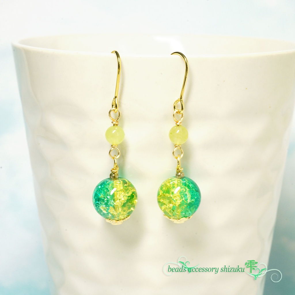 翠湖のピアス／イヤリング＊クラックガラス×カルセドニー