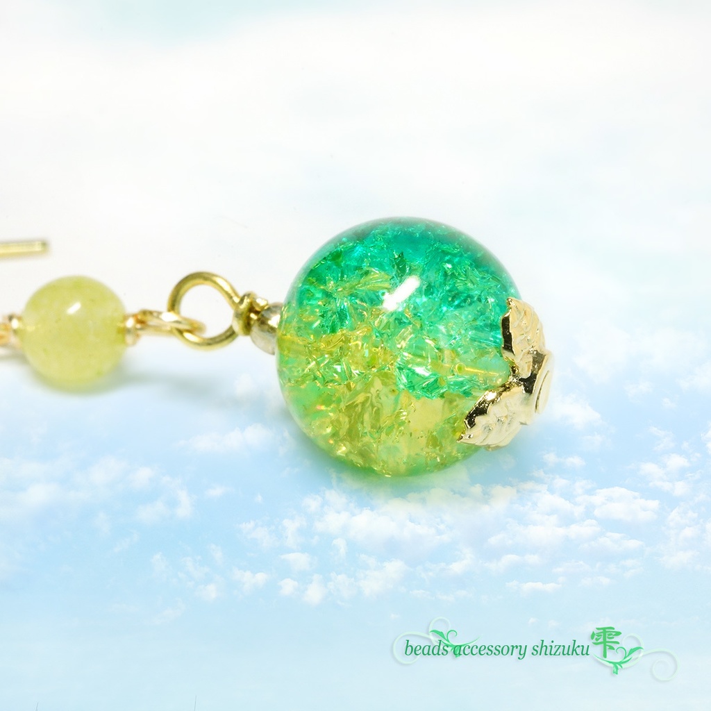 翠湖のピアス/イヤリング*クラックガラス×カルセドニー