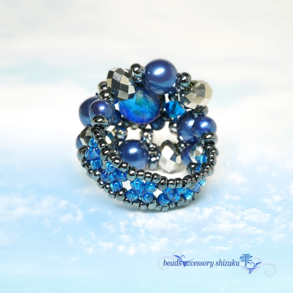 【蓄光】ホタル玉リングB*ヨナグニブルー