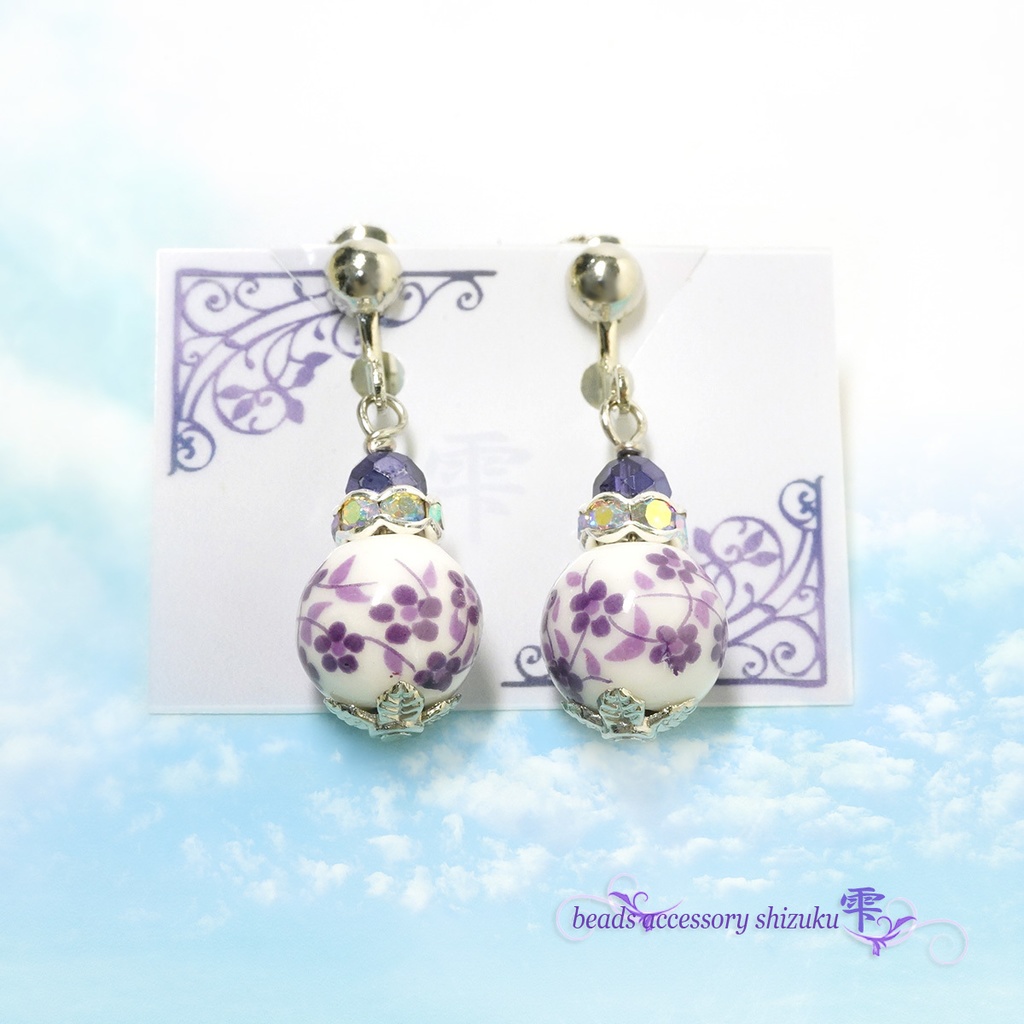 花柄和風イヤリング*紫