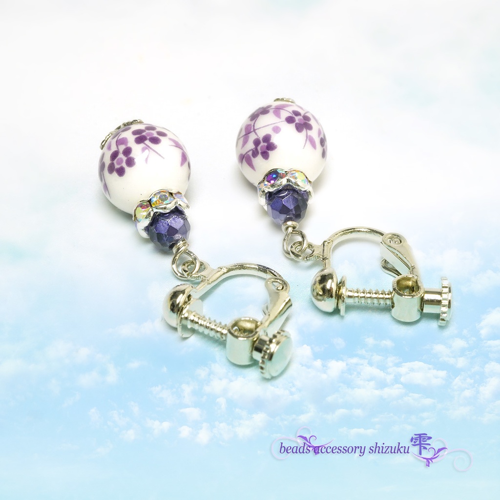 花柄和風イヤリング*紫