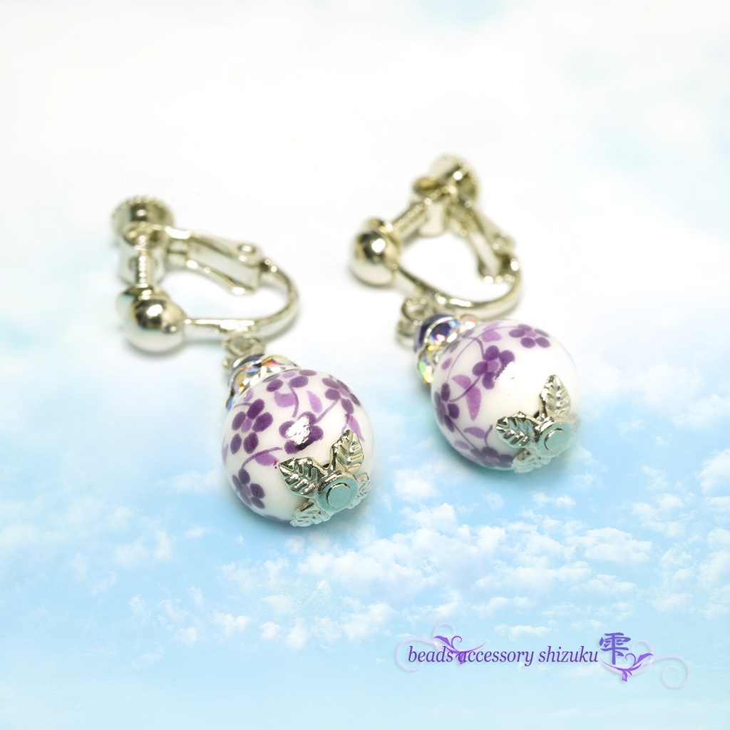 花柄和風イヤリング*紫