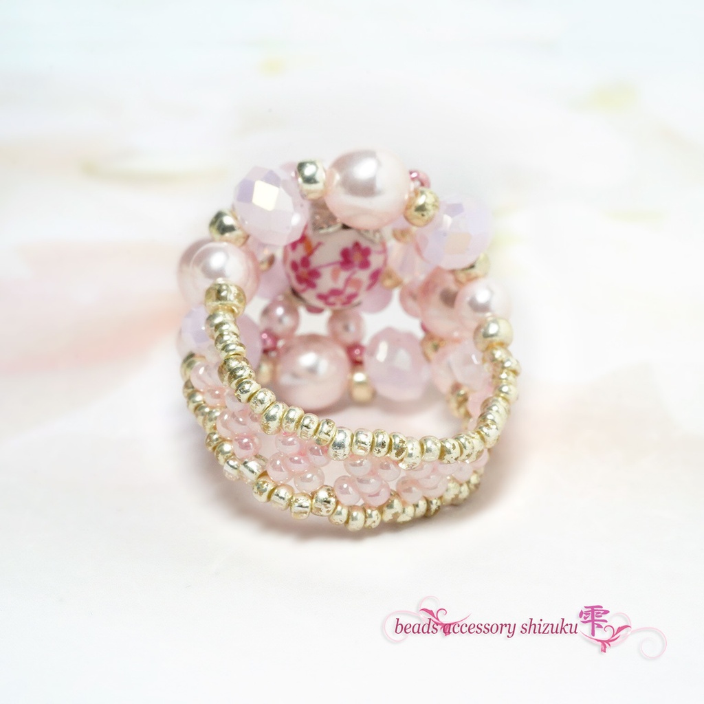 和風花柄リングB*ピンク