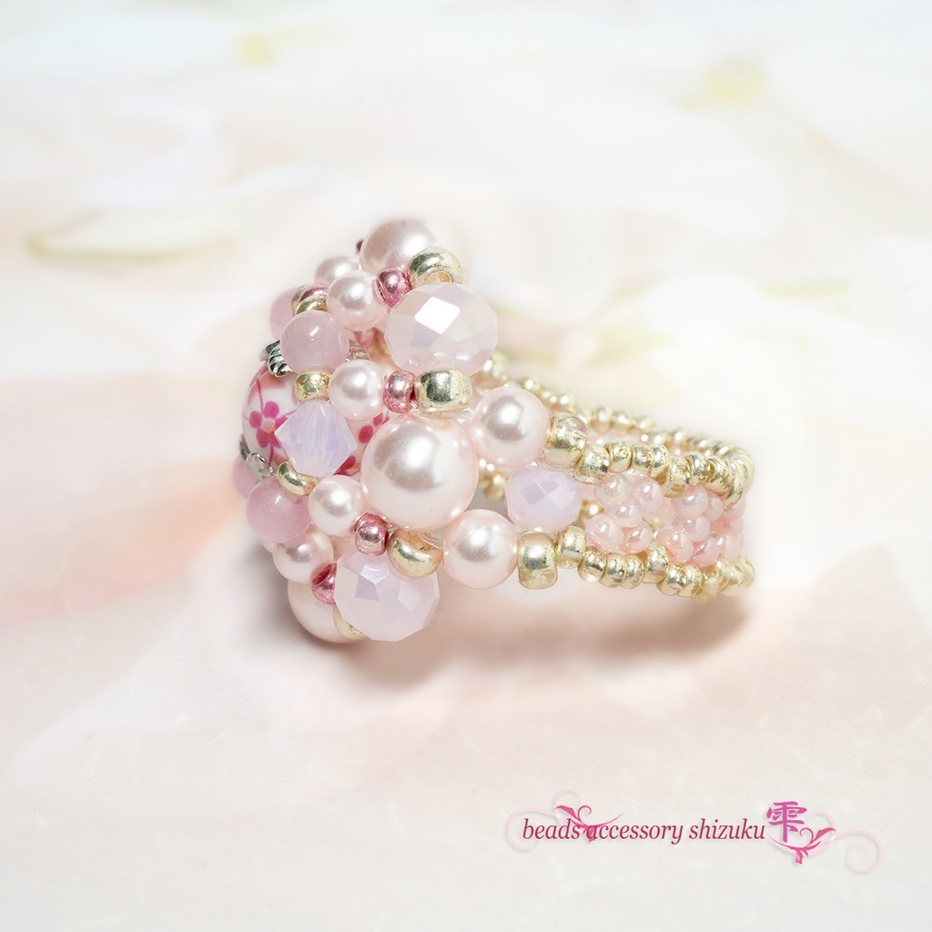 和風花柄リングB*ピンク