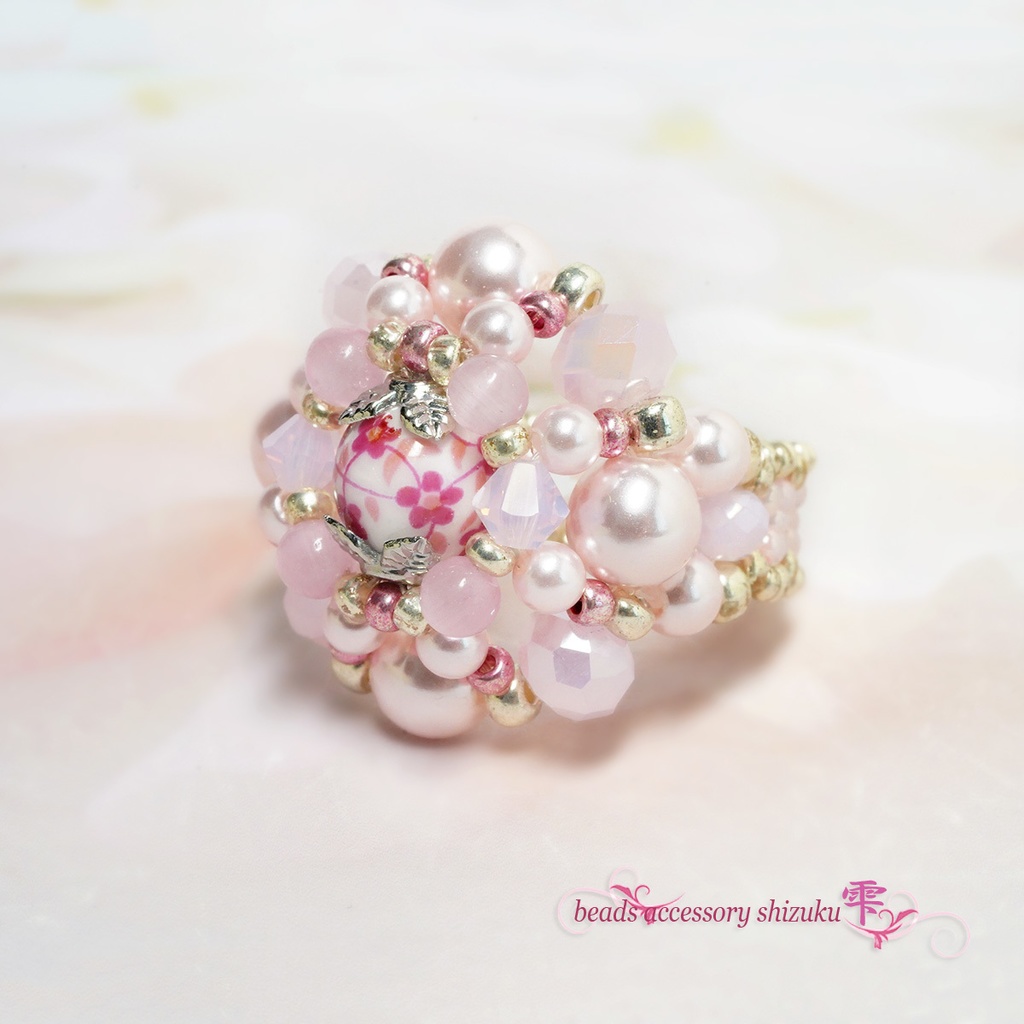 和風花柄リングB*ピンク