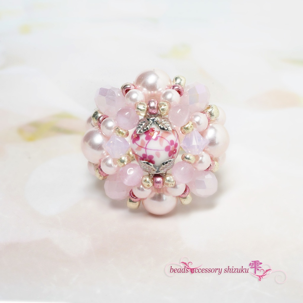 和風花柄リングB＊ピンク