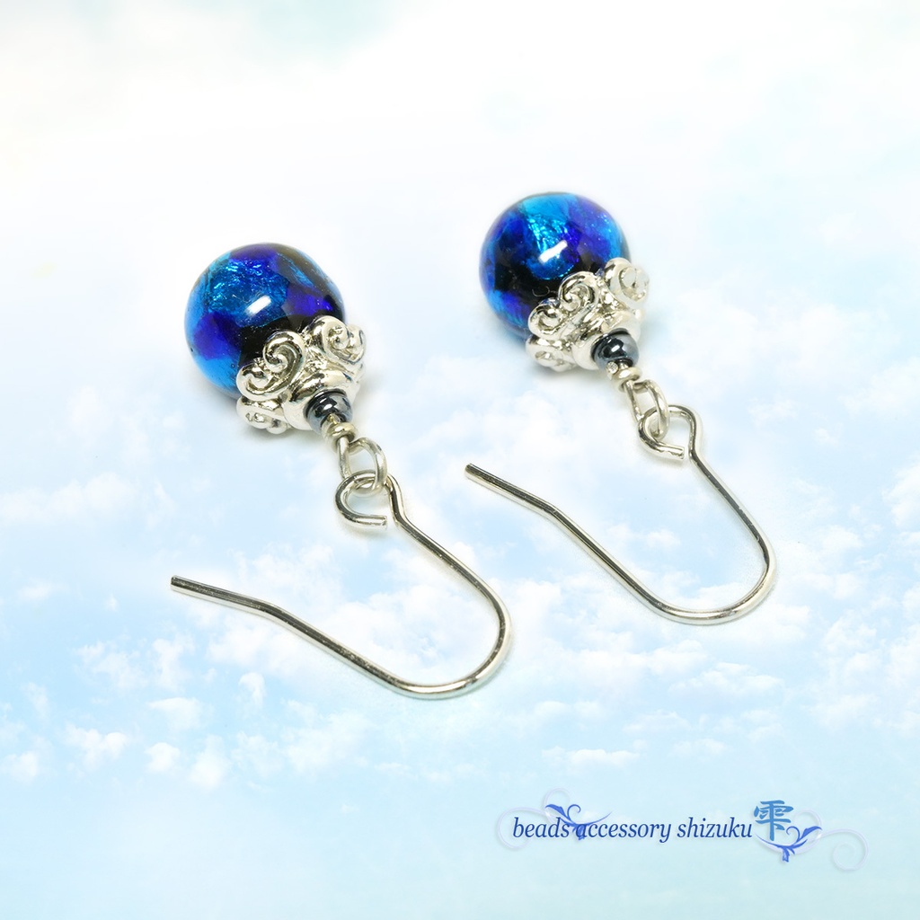 ホタル玉1粒ピアス/イヤリング*ブルー