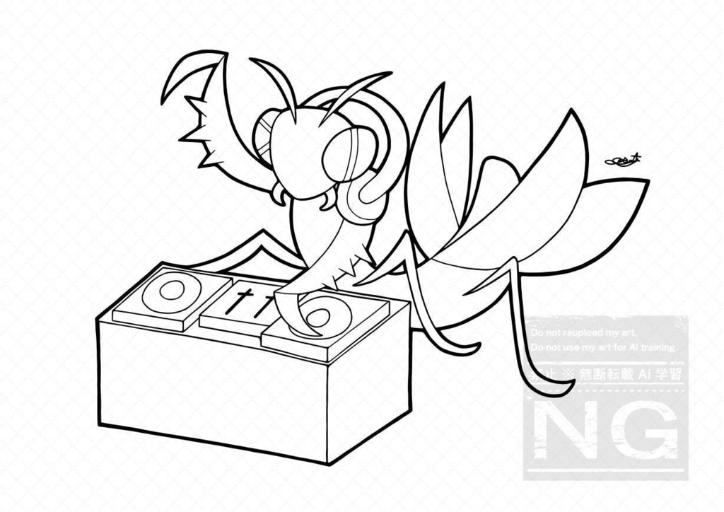【ぬりえ】DJカマキリ