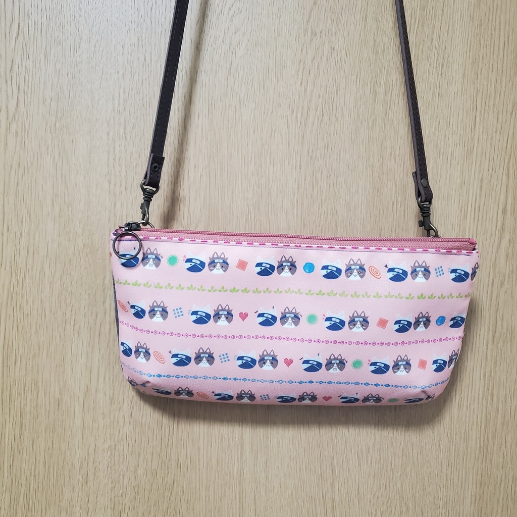🐈25cmファスナーのポシェットにもできる2-WEYポーチ(ピンク)🍆🐬送料込み