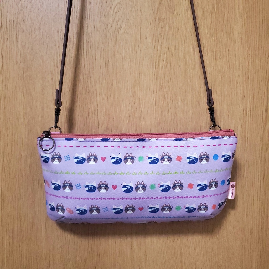 🐈25cmファスナーのポシェットにもできる2-WEYポーチ(紫)🍆🐬送料込み