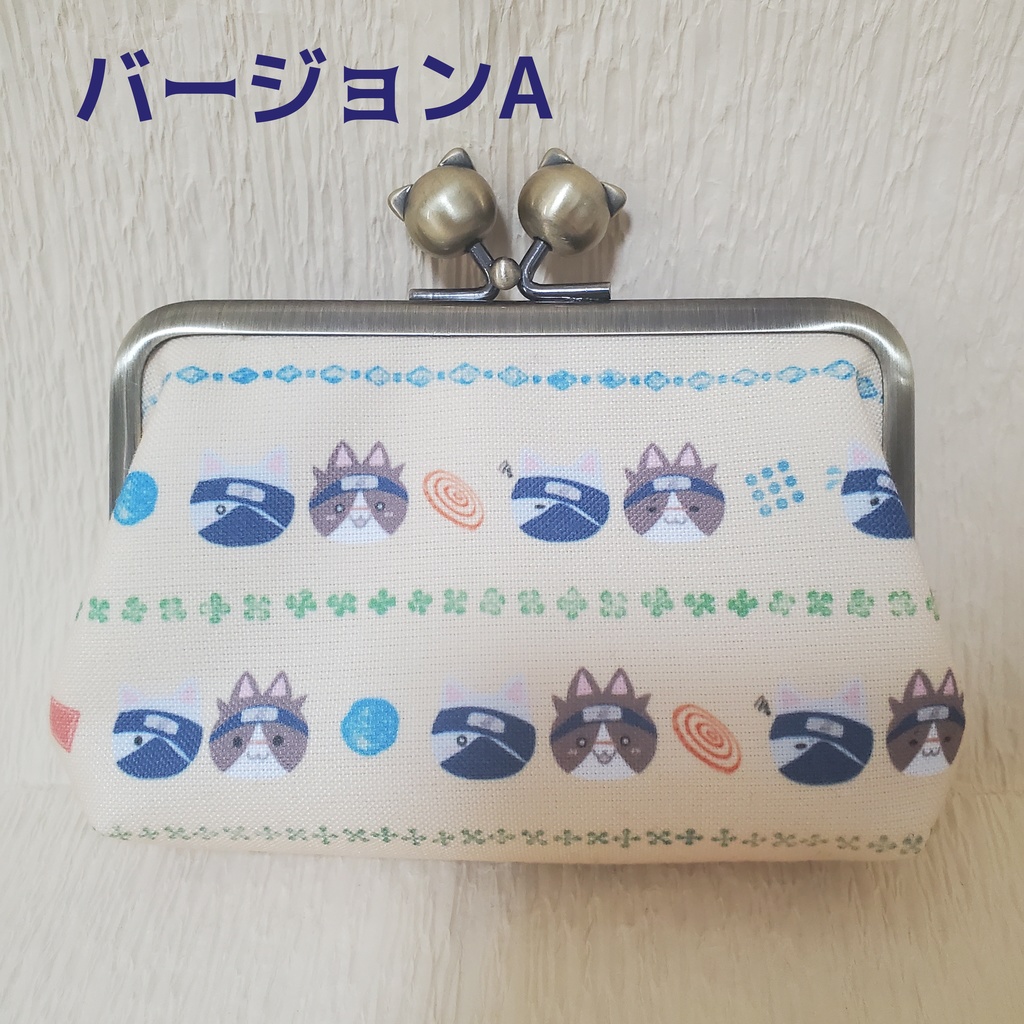 2022🌸ネコチャン柄の12cm/角型のがま口🍆🐬