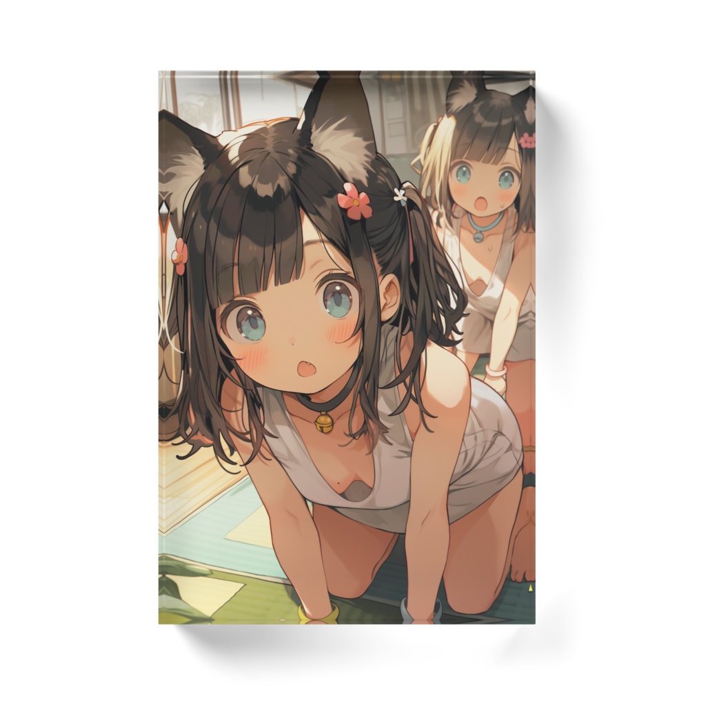 興味津々。 アクリルブロック