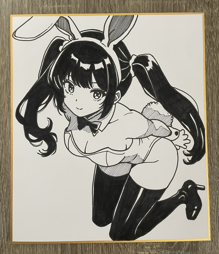 【完売】オリジナル 手描きイラスト アナログ　小色紙　バニーガールちゃん　可愛い女の子