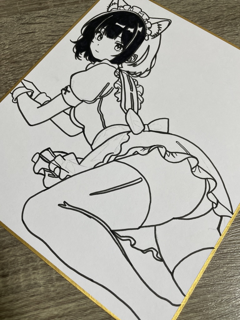 オリジナル 手描きイラスト アナログ 小色紙 猫耳メイドちゃん 可愛い女の子