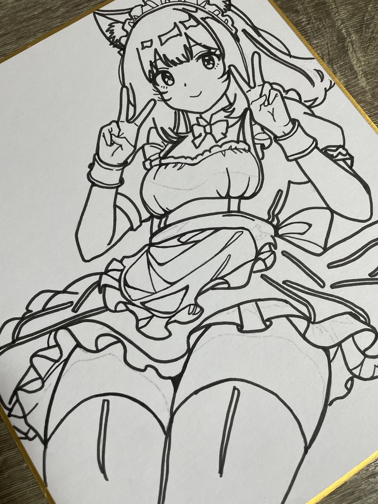 オリジナル 手描きイラスト アナログ 小色紙 猫耳メイドちゃん 可愛い女の子