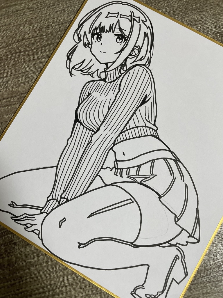 オリジナル 手描きイラスト アナログ 小色紙 ミニスカちゃん 可愛い女の子